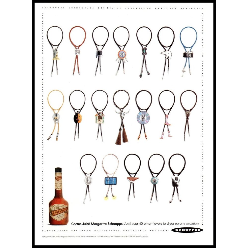 1991 Dekuyper Cactus Juice Margarita Schnapps Vintage Print Ad Bolo Tie Wall Art